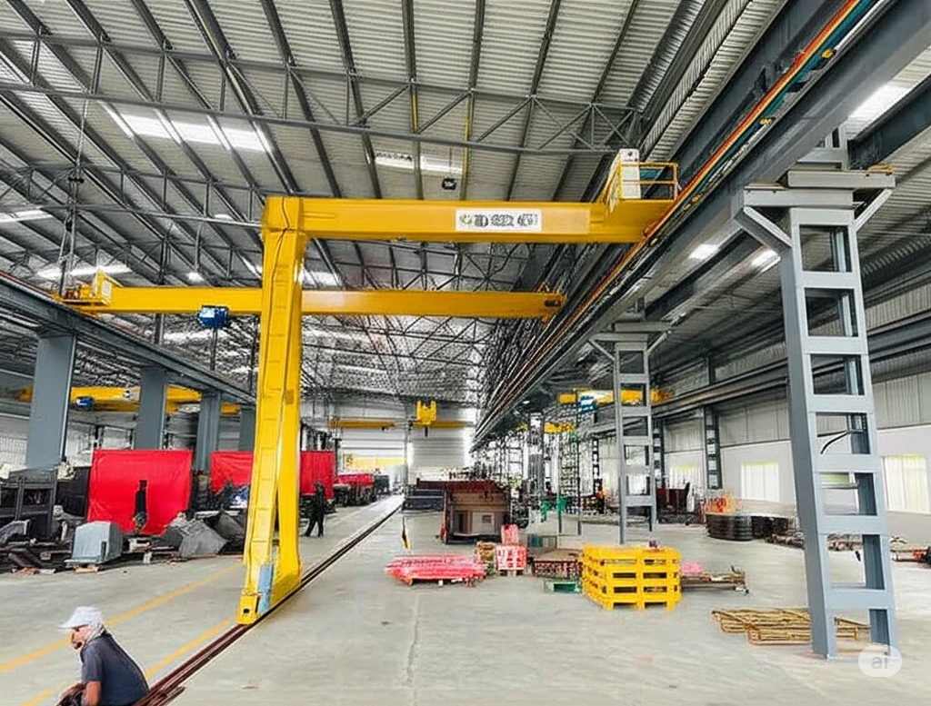 Semi goliath crane with one side supported on the floor rail